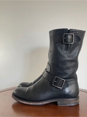 Frye Veronica Short Black Leather Riding Biker Boot | US 6